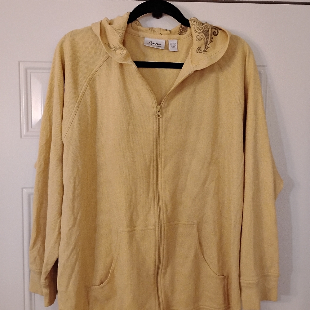 Chico's Light Yellow Hooded Jacket Size 3 Full Zip Sweat Shirt